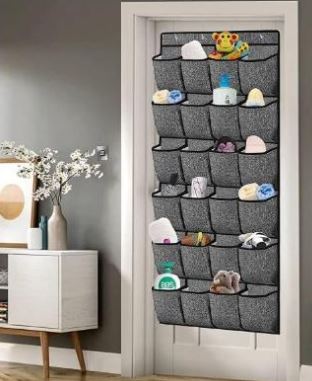 24 Pockets Hanging Shoe Holder Perfect for organizing shoes, accessories, and more, Over-the-door design, easy to install, Maximize closet space with durable material and clear pockets for visibility.