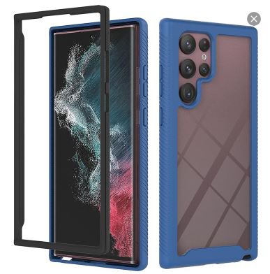 Samsung Galaxy S22 Ultra Blue 360 Full Body Slim Armor Case Front Frame - Handheld, Accessories Casing Plastic Protective Cover Protection Smartphone Cellphone Screen Protector Protector Shockproof