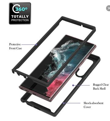 Samsung Galaxy S22 Ultra Black 360 Full Body Slim Armor Case Front Frame - Smartphone, Accessories Casing Plastic Protective Cover Handheld Protection Shockproof Protector Cellphone Screen Protector