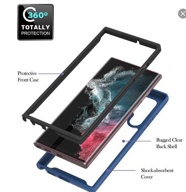 Samsung Galaxy S22 Ultra Blue 360 Full Body Slim Armor Case Front Frame - Handheld, Accessories Casing Plastic Protective Cover Protection Smartphone Cellphone Screen Protector Protector Shockproof