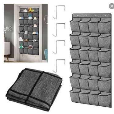 24 Pockets Hanging Shoe Holder Perfect for organizing shoes, accessories, and more, Over-the-door design, easy to install, Maximize closet space with durable material and clear pockets for visibility.