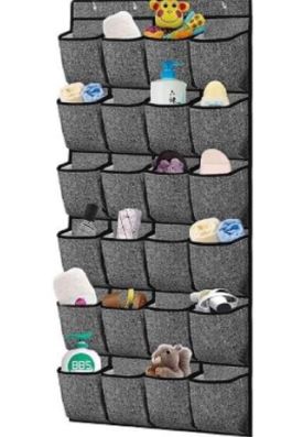 24 Pockets Hanging Shoe Holder Perfect for organizing shoes, accessories, and more, Over-the-door design, easy to install, Maximize closet space with durable material and clear pockets for visibility.