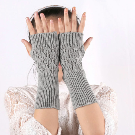 Winter Arm Hand Warmer Knitted Long Fingerless Gloves Soft Mittens for Female