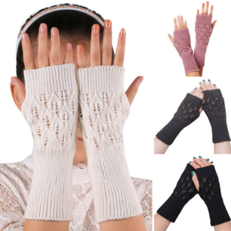 Winter Arm Hand Warmer Knitted Long Fingerless Gloves Soft Mittens for Female