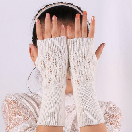 Winter Arm Hand Warmer Knitted Long Fingerless Gloves Soft Mittens for Female