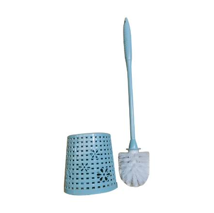 50cm Bathroom Toilet Brush with Lace Style Plastic Holder - Random Colour