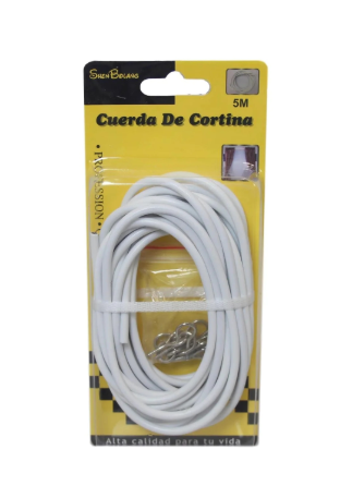 Net Curtain Wire Window Cord Cable with Hooks for Indoor Outdoor 5m - White