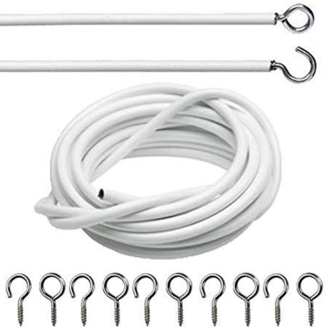 Net Curtain Wire Window Cord Cable with Hooks for Indoor Outdoor 5m - White