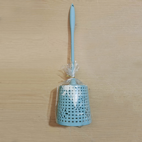 50cm Bathroom Toilet Brush with Lace Style Plastic Holder - Random Colour