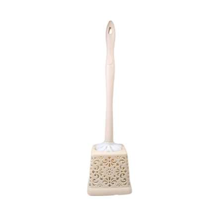 50cm Bathroom Toilet Brush with Lace Style Plastic Holder - Random Colour