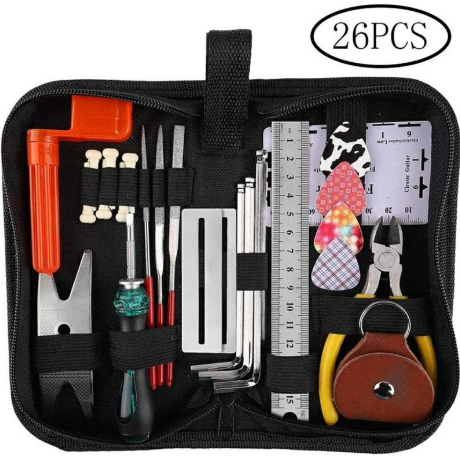 26 pcs Guitar Repairing Tool Kit of Guitar Winder Wire Plier String Organizer Fingerboard Protector String Ruler