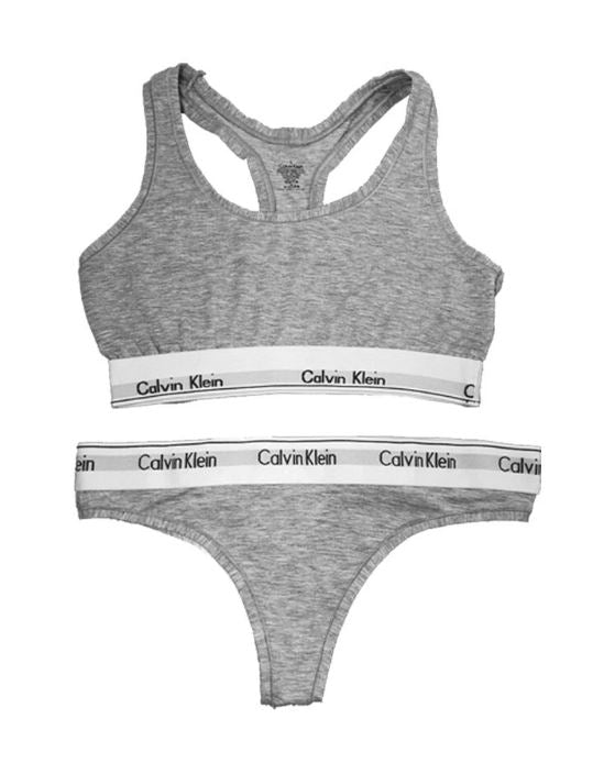 Calvin Klein Cotton Stretch Women's Bralette & Thong Set soft, breathable fabric, perfect fit for everyday comfort and style-Grey