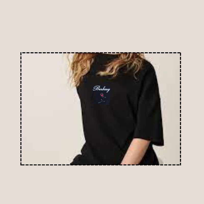 Burberry Short Sleev Tee shirt cotton crew neck Soft, breathable with a classic fit. Perfect for everyday wear, layering, or lounging in comfort and style wit rose logo- Black