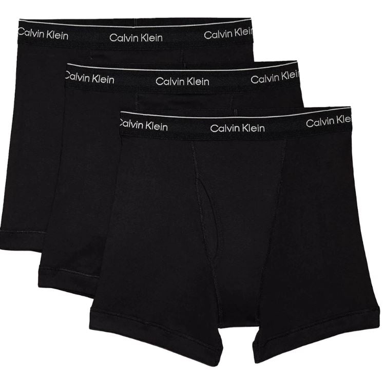 3Pack Calvin Klein Men's Cotton Stretch Boxer Briefs Comfortable, Breathable Underwear with Supportive Fit for Everyday Wear Classic Style- Black