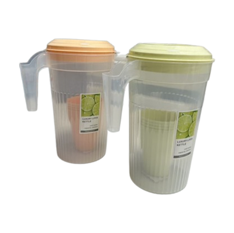 2400ml Transparent Plastic Water Juice Jug with Cups - Random Colour