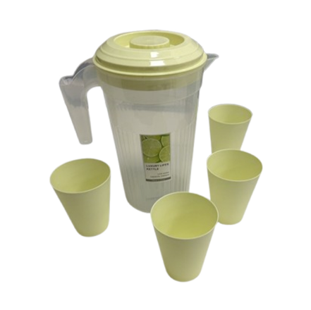 2400ml Transparent Plastic Water Juice Jug with Cups - Random Colour