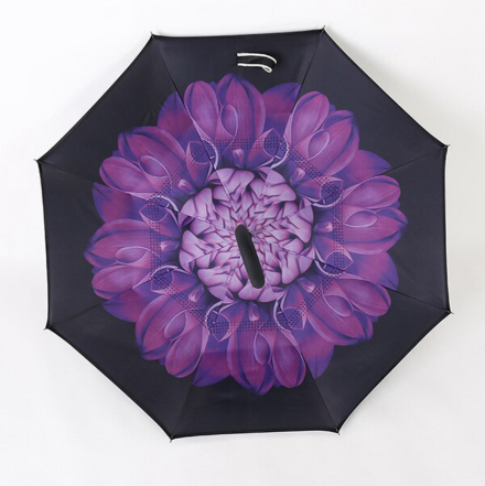 Reverse Inverted Double Layer Umbrella with C Handle Assorted Designs 80cm
