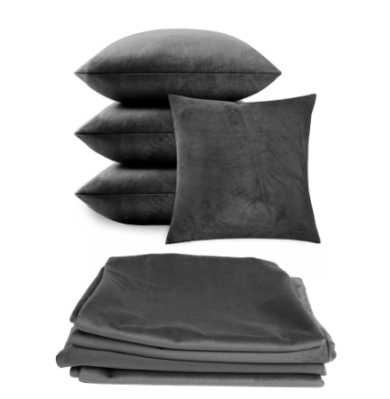 4 Pack Velvet Cushion Cover Square Pillow Decor Bed Sofa Cushion Cover 45x45cm - Dark Grey