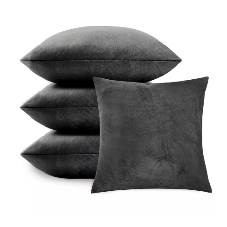 4 Pack Velvet Cushion Cover Square Pillow Decor Bed Sofa Cushion Cover 45x45cm - Dark Grey