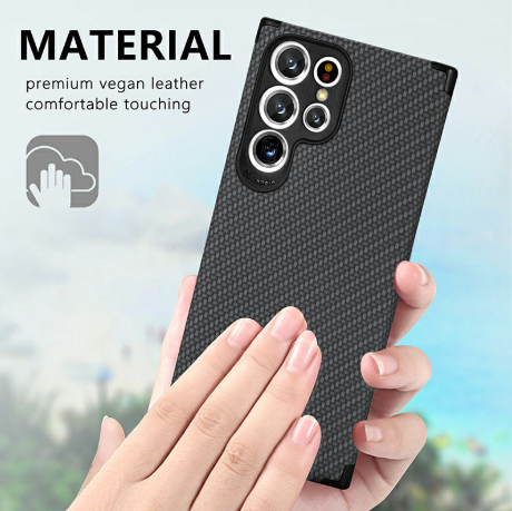 Protective Case Fibre Pattern Phone Back Cover for Samsung Galaxy S22 Ultra - Black