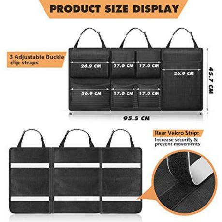 Detachable Seat Back Hanging Organisers Storage Bag with Zippers Large Capacity for Jeeps SUVs Vans - Black
