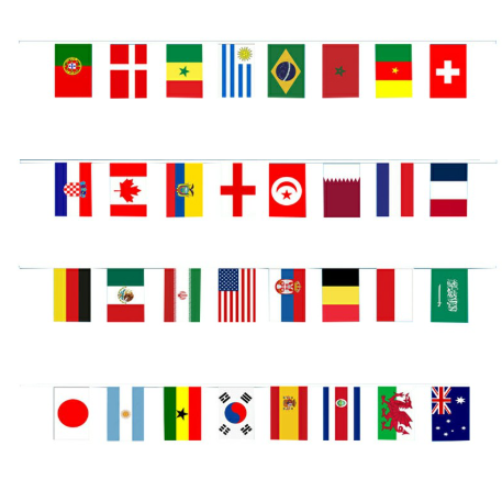 10m Length 32 Teams Flag 2022 Qatar World Cup Football Banner Bunting Bar Decoration - 14X21cm