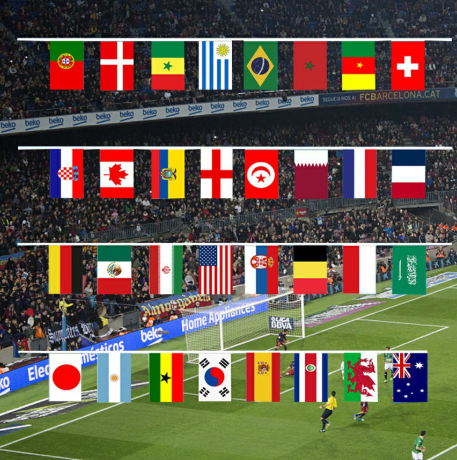 10m Length 32 Teams Flag 2022 Qatar World Cup Football Banner Bunting Bar Decoration - 14X21cm