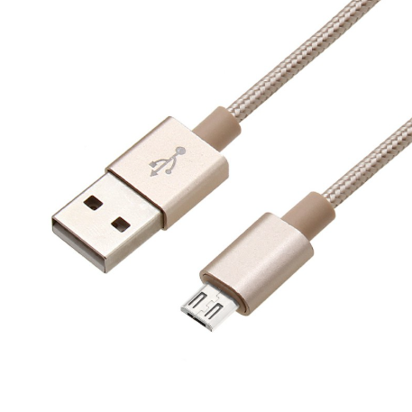 2m High Quality Metal Knit Weave Braid Micro USB Data Cable - Gold