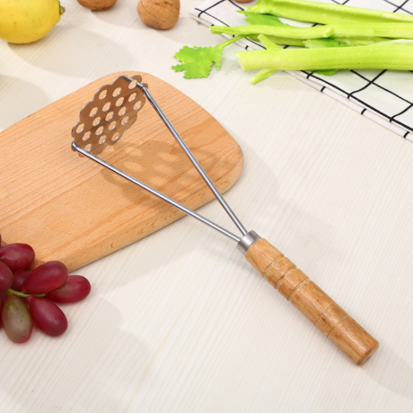 Steel Potato Masher with Wooden Handle for Kitchen Food Prep