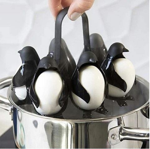 Egg 3-in 1 Cook Serve Store Egg Holder Penguin Shaped Boiled Egg Cooker For 6 Eggs Kitchen Rack