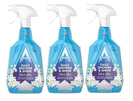 Astonish Daily Shower and Shine White Lilies| Vegan and Cruelty-free Shower Spray |For glass tiles chrome and plastic |Shower doors tubs and faucets | 750ml Household Soap