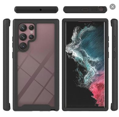 Samsung Galaxy S22 Ultra Black 360 Full Body Slim Armor Case Front Frame - Smartphone, Accessories Casing Plastic Protective Cover Handheld Protection Shockproof Protector Cellphone Screen Protector