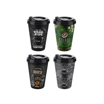 TTZ Plastic Reusable Travel Coffee Cup 400ml Assorted Designs