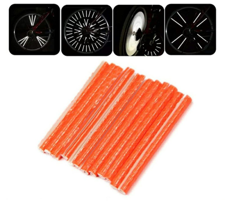 12 pcs Bike Wheel Spoke Reflector Warning Strip for BMX MTB Kids Road Mountain Bike - Orange