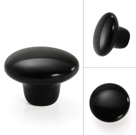 38mm Ceramic Single Hole Cupboard Handles Drawer Pulls Kitchen Cabinet Knobs - Black