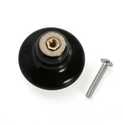 38mm Ceramic Single Hole Cupboard Handles Drawer Pulls Kitchen Cabinet Knobs - Black