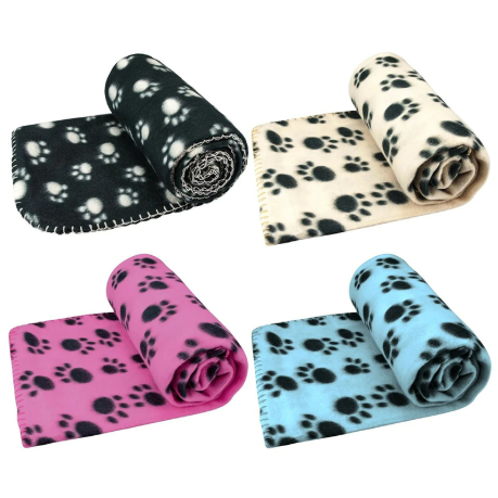Paw Print Pet Sleeping Comfort Blanket Soft Fleece Bed Mat Cover 119 x 98cm - Random Colour