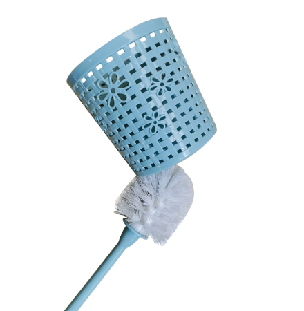 50cm Bathroom Toilet Brush with Lace Style Plastic Holder - Random Colour