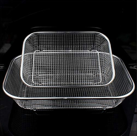 Metal Mesh Strainer Tray Basket Rectangle Drainer for Kitchen 30 x 22 x 5.5 cm