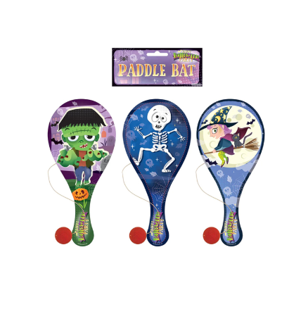 Halloween Wooden Paddle Bat and Ball Games 3 Assorted Designs - Random Sent