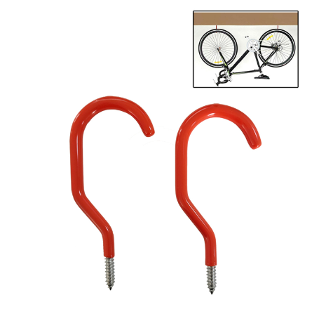 2pc Red Bicycle Hooks Screw-in Bike Storage Hooks for Wall Mount