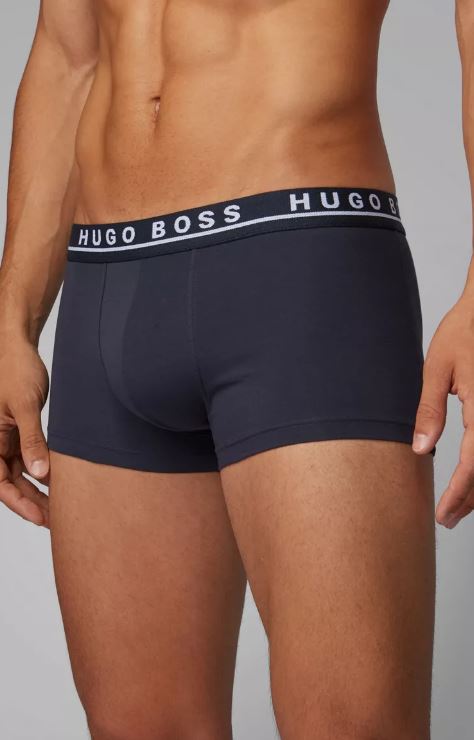Pack of 3 Hugo Boss stretch cotton boxer trunks  regular‑rise, breathable 95% cotton/5% elastane blend,  waistband, flat‑lock seams comfort for all‑day wear -Black