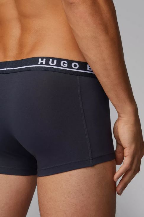Pack of 3 Hugo Boss stretch cotton boxer trunks  regular‑rise, breathable 95% cotton/5% elastane blend,  waistband, flat‑lock seams comfort for all‑day wear -Black
