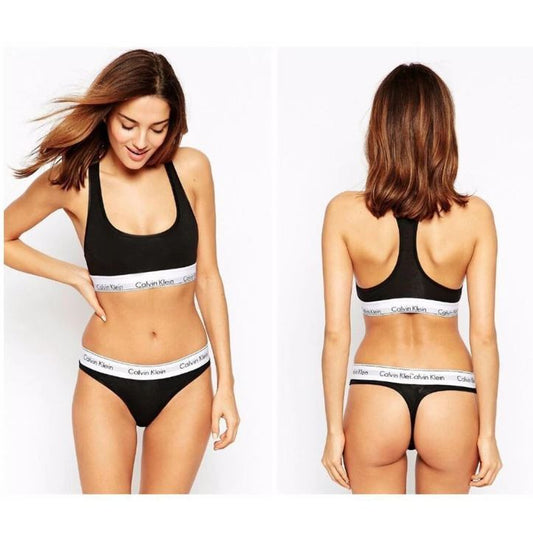 Calvin Klein Cotton Stretch Women's Bralette & Thong Set soft, breathable fabric, perfect fit for everyday comfort and style-Black