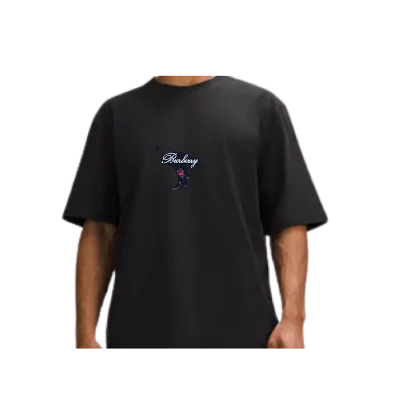 Burberry Short Sleev Tee shirt cotton crew neck Soft, breathable  with a classic fit. Perfect for everyday wear, layering, or lounging in comfort and style wit rose logo- Black