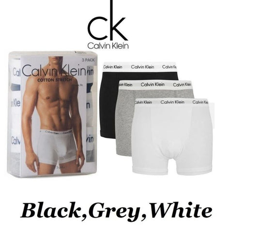3 Pack Calvin Klein Men's Boxer Trunks   100% Authentic Cotton Underwear, Soft Stretch Fit, Premium Comfort, Classic Waistband –BWG