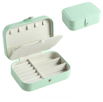 Mini Small Organizer Portable Display Storage Case for Women Earrings Rings Leather Jewelry Box - Green