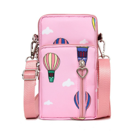 Women Mini Cross-body Mobile Phone Shoulder Bag Pouch Case Handbag Purse Wallet - Pink Balloon
