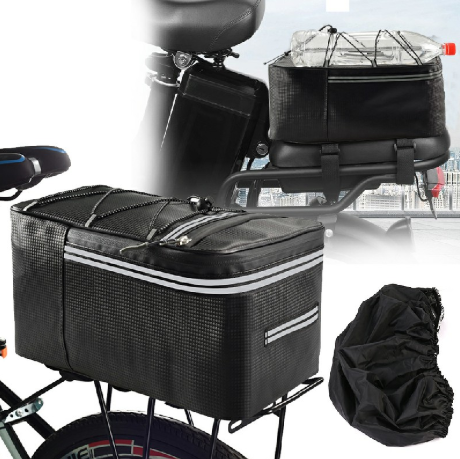 Bicycle Rear Seat Bag Waterproof Cycling Bike Pannier Reflective Rack Pack with Rain cover