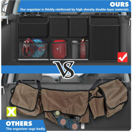 Detachable Seat Back Hanging Organisers Storage Bag with Zippers Large Capacity for Jeeps SUVs Vans - Black